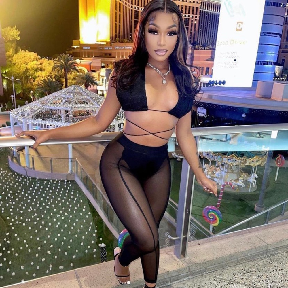 Black two-piece mesh set. Size small.